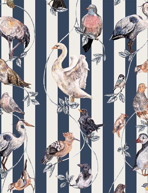 Панно и фотообои House Of Hackney Volume II Flights of Fancy/Pitch Blue/Off White Stripe