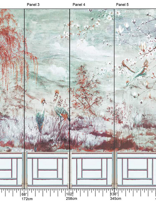 Панно и фотообои Nicolette Mayer Blossom Chinoiserie Crested Crane/Turq Red