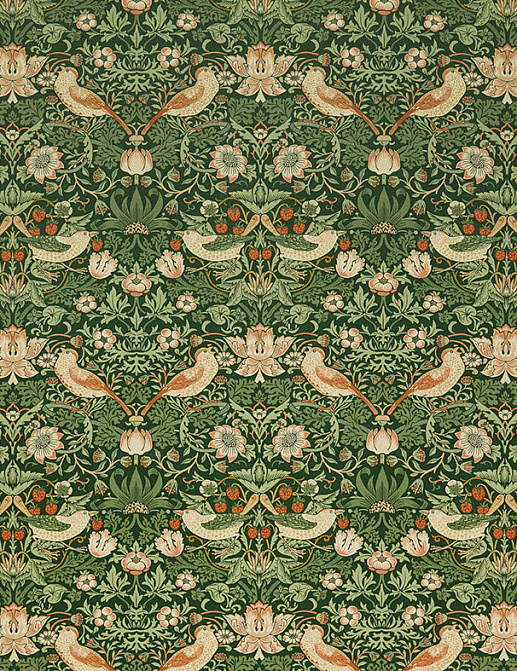 Ткань William Morris At Home Kelmscott Gardens Volume I Strawberry Thief Velvet/Nettle