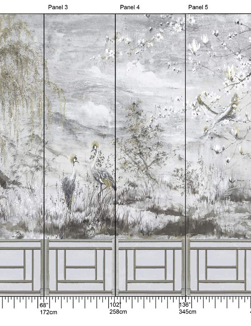 Панно и фотообои Nicolette Mayer Blossom Chinoiserie Crested Crane/Silver Gold