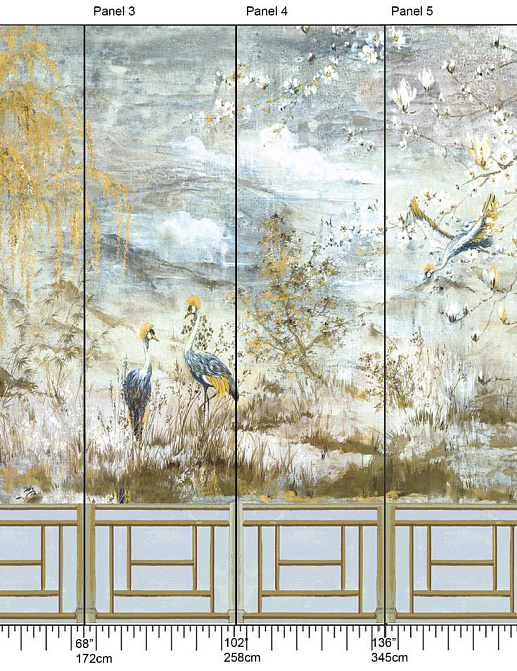 Панно и фотообои Nicolette Mayer Blossom Chinoiserie Crested Crane/Wheat Blue