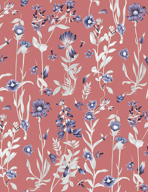 Ткань Marufabrics Florium Cornflower/Red