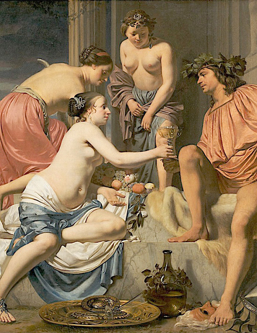 Панно и фотообои Affresco Фрески и фотообои Caesar Boetius van Everdingen Bacchus on a Throne Nymphs Offering Bacchus Wine and Fruit