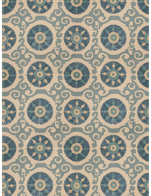 Ткань Fabricut Isabelle De Borchgrave-Color Ocean Kaftan suzani/Ocean
