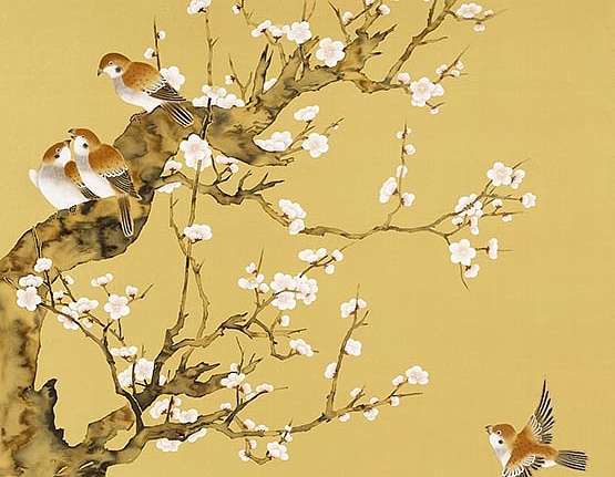 Панно и фотообои Misha Asia Sparrows/Sun Gold