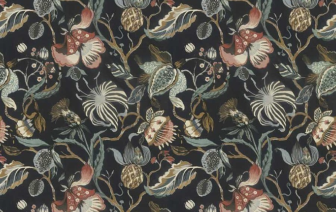 Американская ткань Fabricut, коллекция Natural Nuances Vignettes Night, артикул Euphorbia/Navy