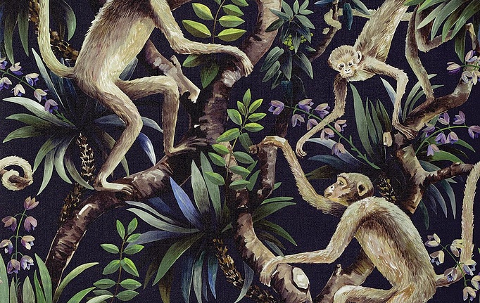 Австралийские обои Mokum, коллекция The Royal Menagerie, артикул 13095/514/Monkey Business W/P/Midnight