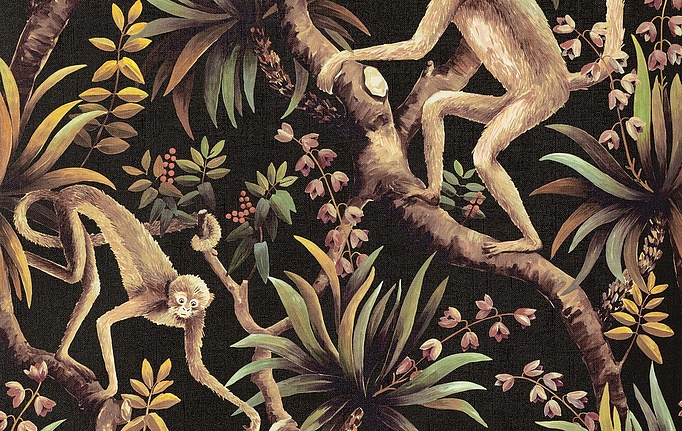 Австралийские обои Mokum, коллекция The Royal Menagerie, артикул 13095/894/Monkey Business W/P/Sepia