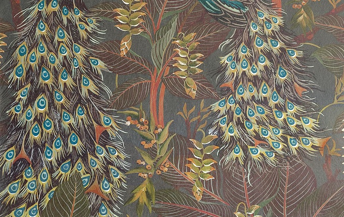 Австралийские обои Mokum, коллекция The Royal Menagerie, артикул 13096/894/Royal Peacock W/P/Sepia