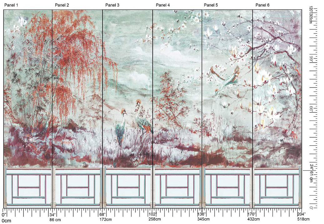 Панно и фотообои Nicolette Mayer Blossom Chinoiserie Crested Crane/Turq Red