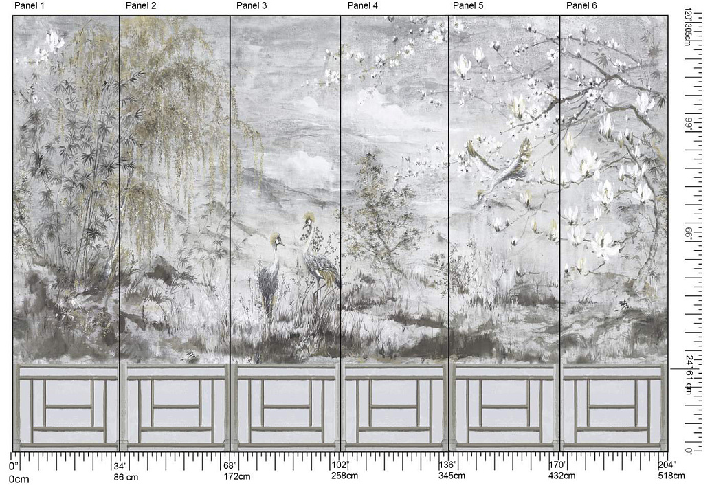Панно и фотообои Nicolette Mayer Blossom Chinoiserie Crested Crane/Silver Gold