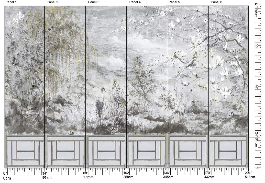 Панно и фотообои Nicolette Mayer Blossom Chinoiserie Crested Crane/Silver Gold
