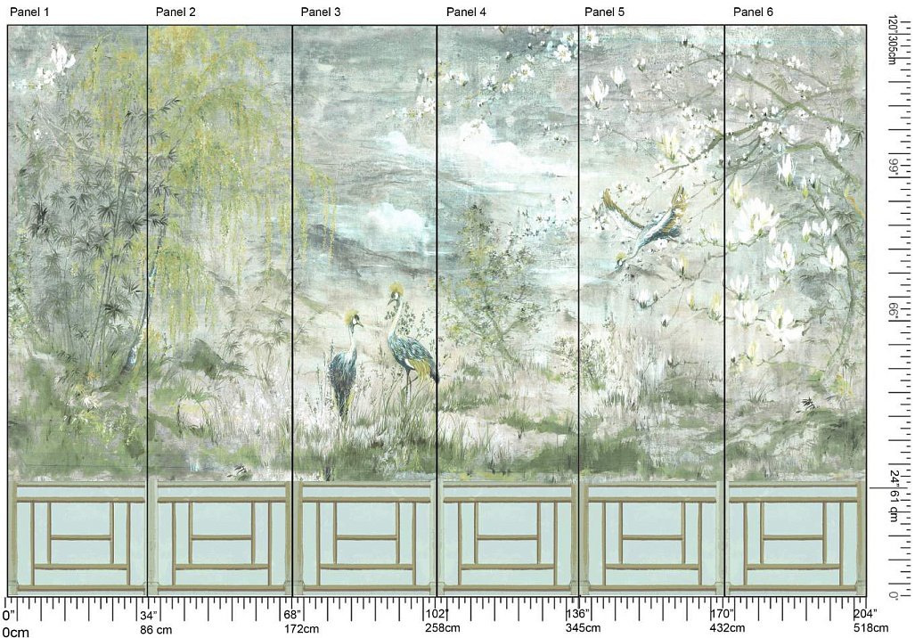 Панно и фотообои Nicolette Mayer Blossom Chinoiserie Crested Crane/Green Gold