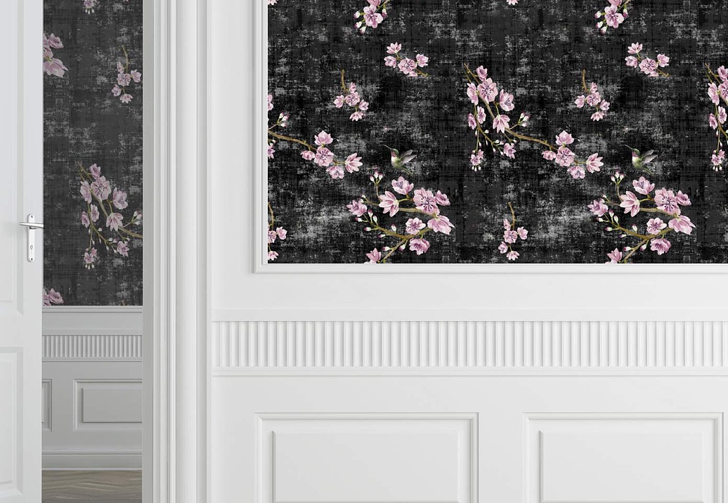 Обои Nicolette Mayer Blossom Chinoiserie Blossom Fantasia/Black Pink