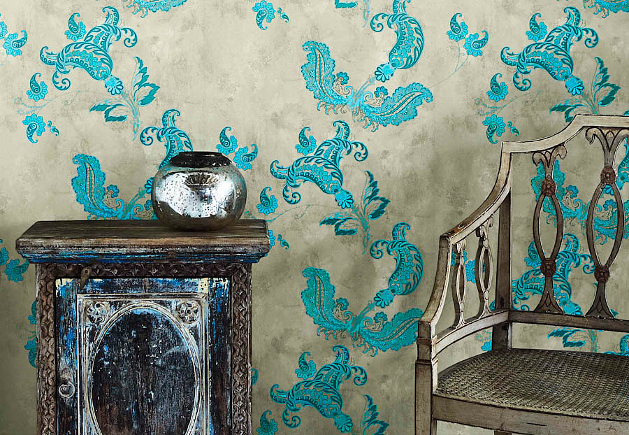 Обои Barneby Gates Book vol.2 BG0800202/Paisley/Turquoise on Old Grey