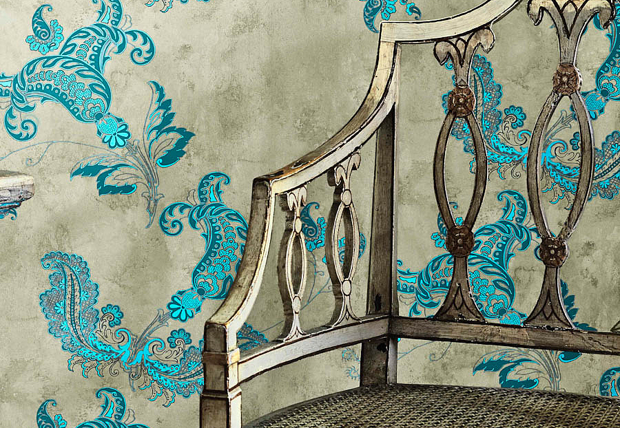 Обои Barneby Gates Book vol.2 BG0800202/Paisley/Turquoise on Old Grey