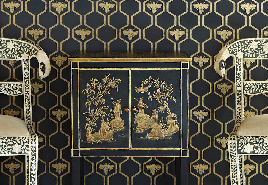 Обои Barneby Gates Book vol.2 BG0700201/Honey Bees/Gold on Charcoal