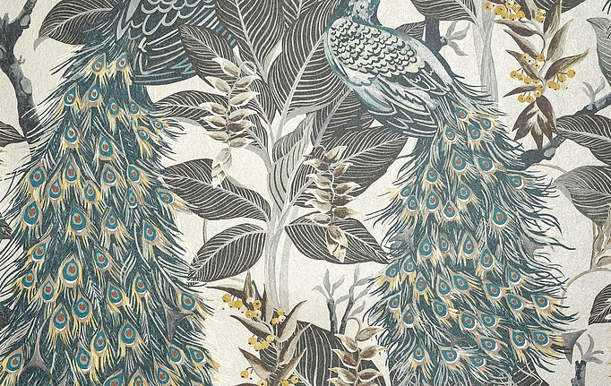 Австралийские обои Mokum, коллекция The Royal Menagerie, артикул 13096/802/Royal Peacock W/P/Vintage White
