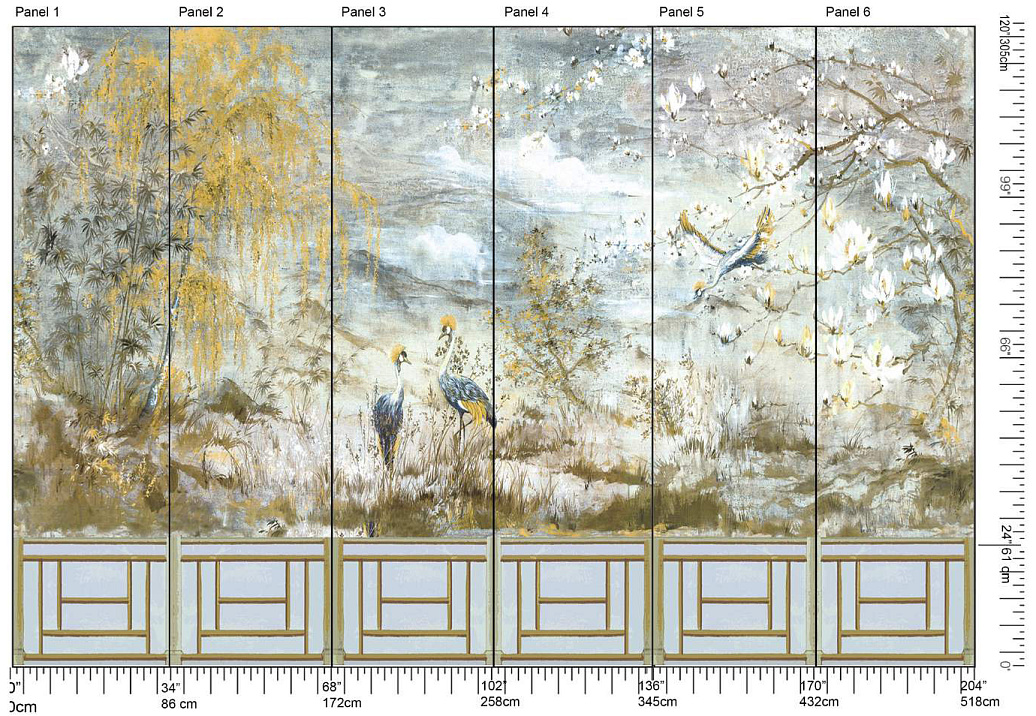 Панно и фотообои Nicolette Mayer Blossom Chinoiserie Crested Crane/Wheat Blue