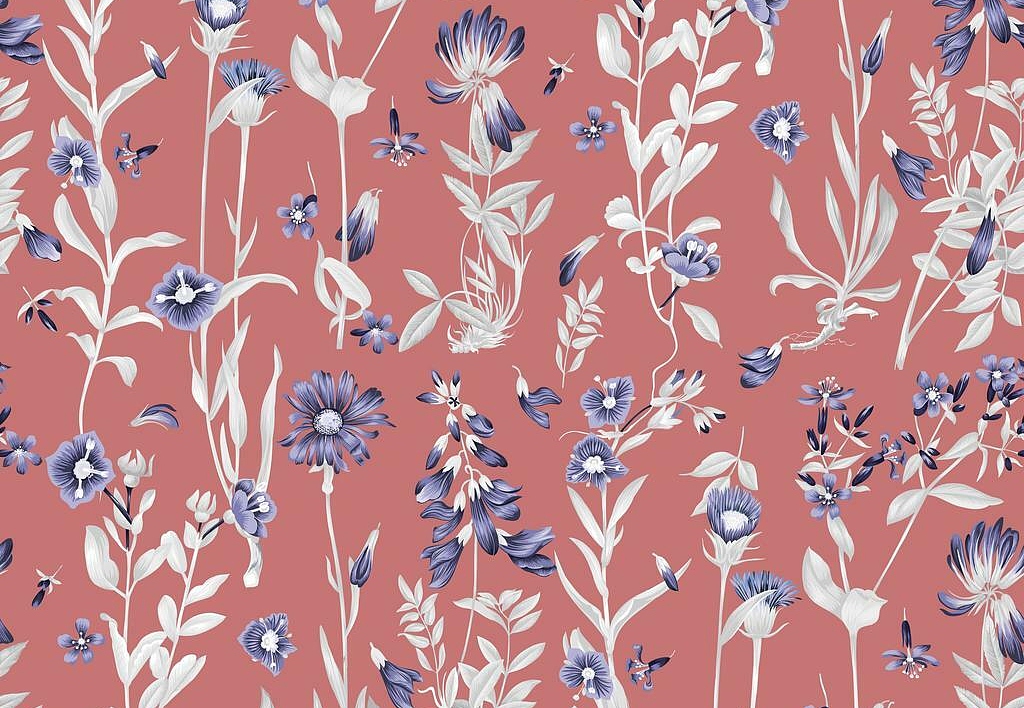Ткань Marufabrics Florium Cornflower/Red