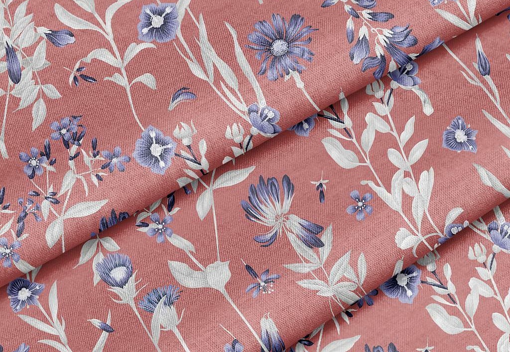 Ткань Marufabrics Florium Cornflower/Red