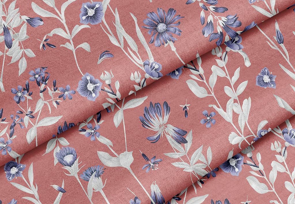 Ткань Marufabrics Florium Cornflower/Red