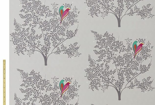 Ткань Sara Miller Volume 1 LoveBirdsVelvetPaleGrey