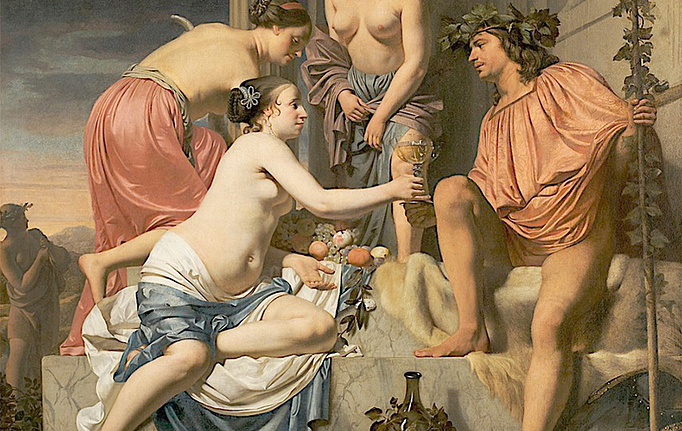Российские панно и фотообои Affresco, коллекция Фрески и фотообои, артикул Caesar Boetius van Everdingen Bacchus on a Throne Nymphs Offering Bacchus Wine and Fruit