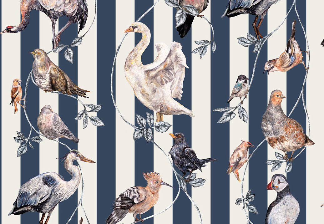 Панно и фотообои House Of Hackney Volume II Flights of Fancy/Pitch Blue/Off White Stripe