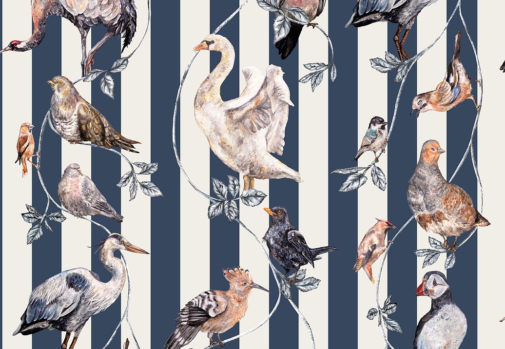 Панно и фотообои House Of Hackney Volume II Flights of Fancy/Pitch Blue/Off White Stripe