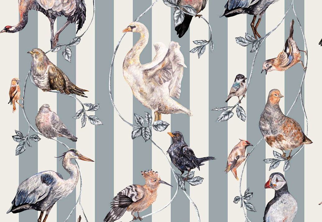 Панно и фотообои House Of Hackney Volume II Flights of Fancy/Grey/Off White Stripe
