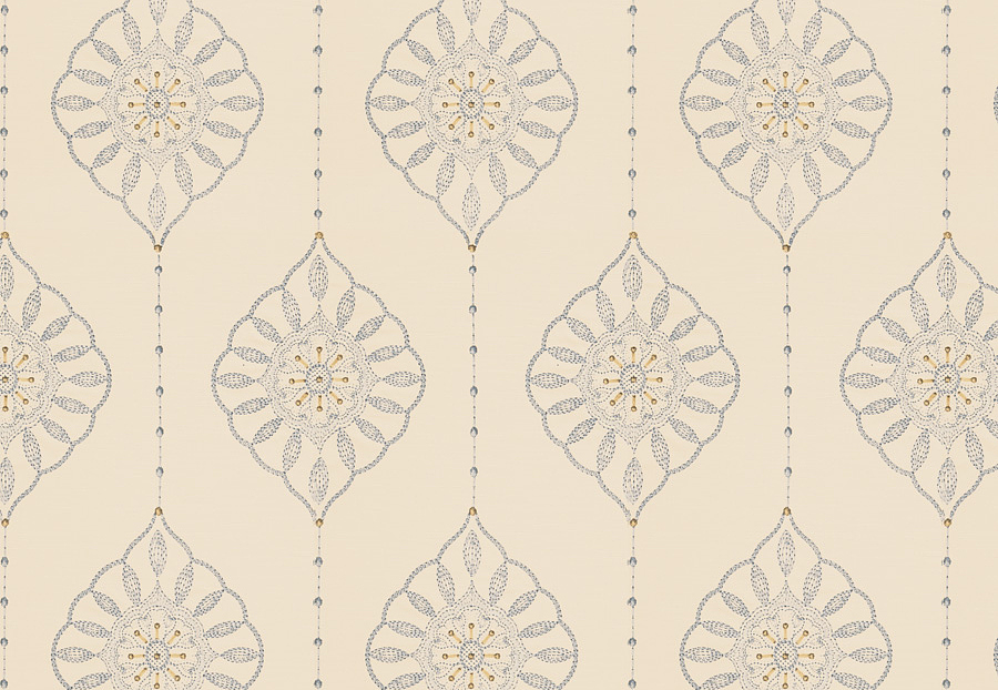 Ткань Fabricut Vignettes Vol.XIII Aqua Taj medallion/Porcelain