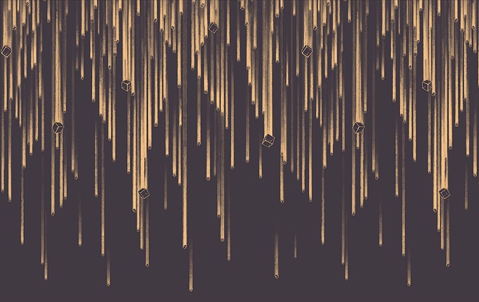 Российские панно и фотообои Fresq, коллекция Classic & Geo, артикул CUBES / M25 / GOLD / II