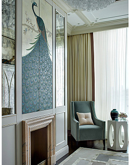 Обои De Gournay Japanese & Korean Whistler Peacocks/K-15
