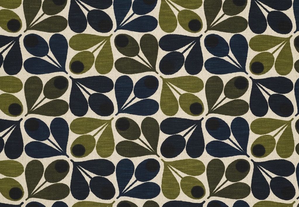 Ткань Orla Kiely Wovens-Volume One SlubCottonAcornCup/DarkMarine