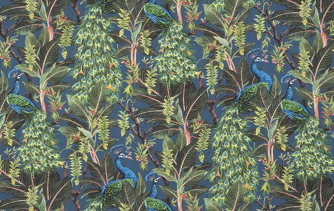 Австралийская ткань Mokum, коллекция The Royal Menagerie, артикул Royal Peacock/Midnight