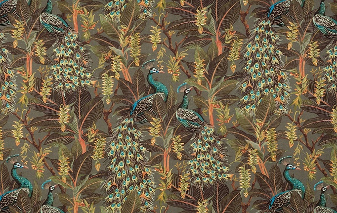 Австралийская ткань Mokum, коллекция The Royal Menagerie, артикул Royal Peacock/Sepia
