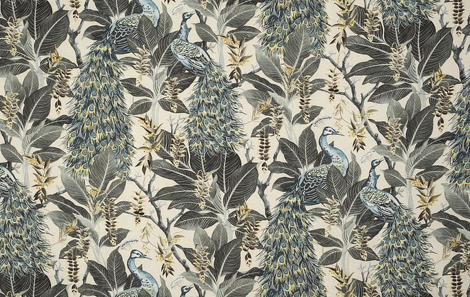 Австралийская ткань Mokum, коллекция The Royal Menagerie, артикул Royal Peacock/Vintage White