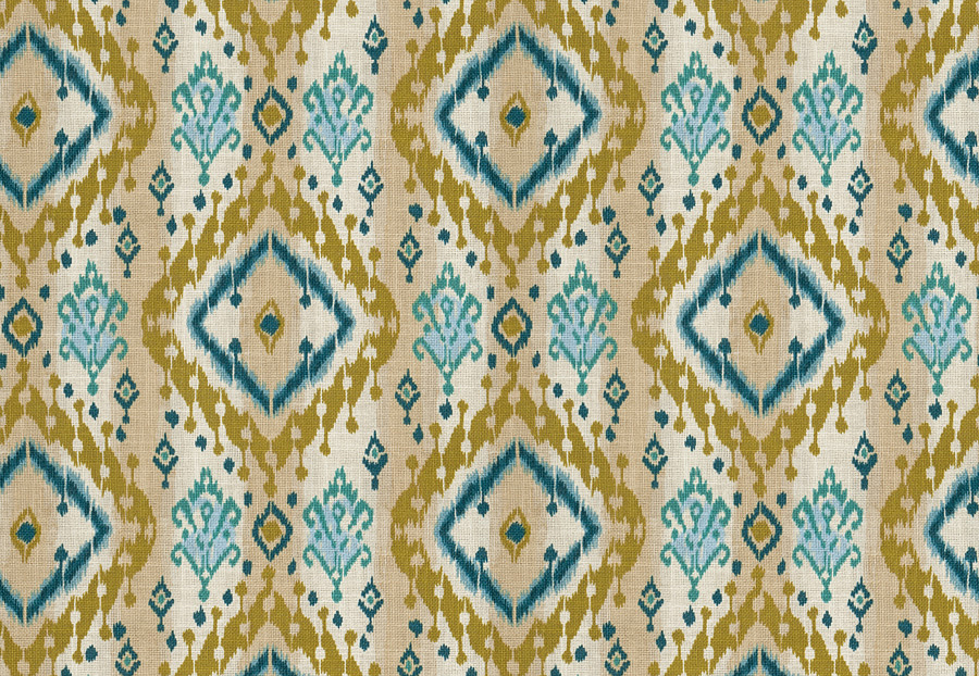 Ткань Fabricut Isabelle De Borchgrave-Color Ocean Ikat paisley/Teal