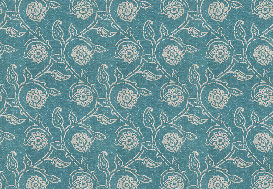 Ткань Fabricut Isabelle De Borchgrave-Color Ocean Gala floral/Teal