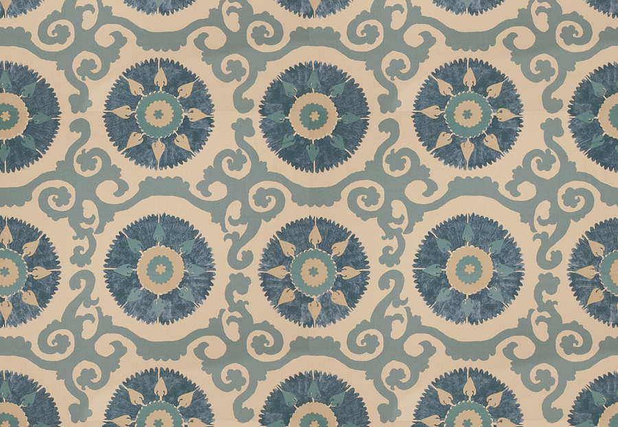 Ткань Fabricut Isabelle De Borchgrave-Color Ocean Kaftan suzani/Ocean