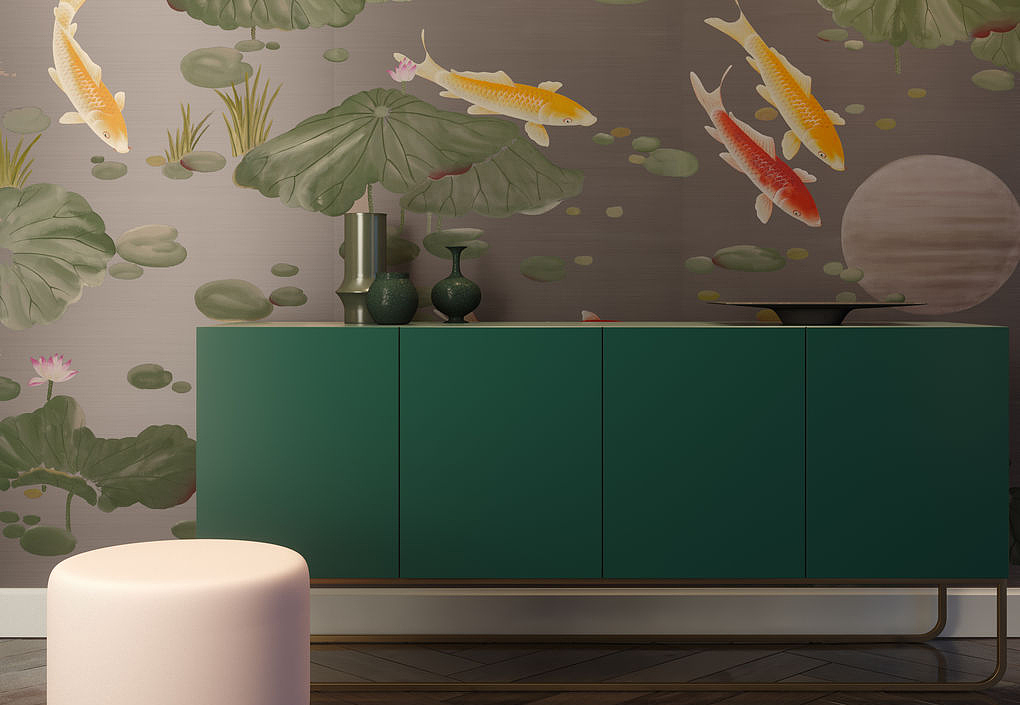Обои Fromental Modern Chinois Carp and Moon/Honshu