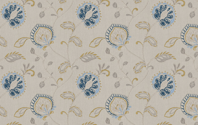 Американская ткань Fabricut, коллекция Chromatics Vol.XXV Indigo, артикул Aidoo floral/Ocean