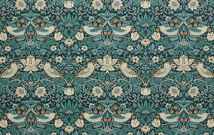 Английская ткань William Morris At Home, коллекция Kelmscott Gardens Volume I, артикул Strawberry Thief Velvet/Indigo