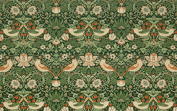 Английская ткань William Morris At Home, коллекция Kelmscott Gardens Volume I, артикул Strawberry Thief Velvet/Nettle