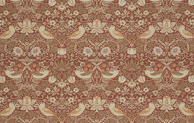 Английская ткань William Morris At Home, коллекция Kelmscott Gardens Volume I, артикул Strawberry Thief/Madder