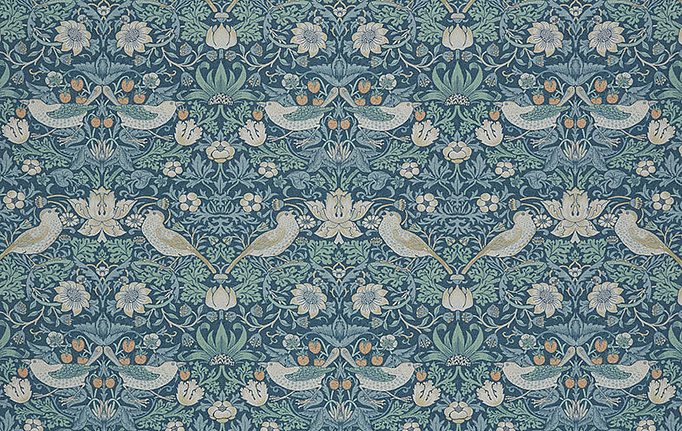 Английская ткань William Morris At Home, коллекция Kelmscott Gardens Volume I, артикул Strawberry Thief/Woad