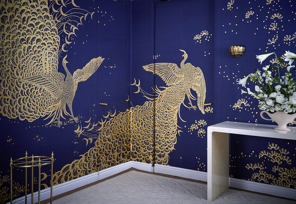 Обои De Gournay Japanese & Korean Whistler Peacocks/K-15
